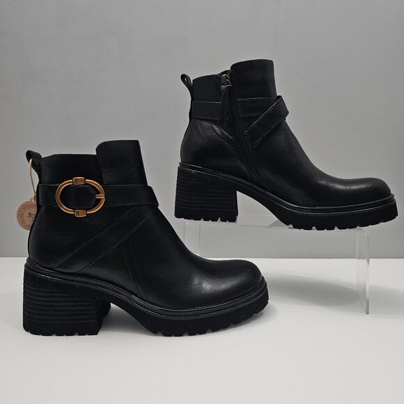 Sofft Jenine Ankle Bootie Womens 8.5 Black Leather Moto Lug Sole Block Heel - Picture 3 of 16